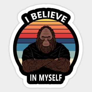 I Believe In Myself Funny Vintage Sunset Bigfoot Sasquatch Sticker